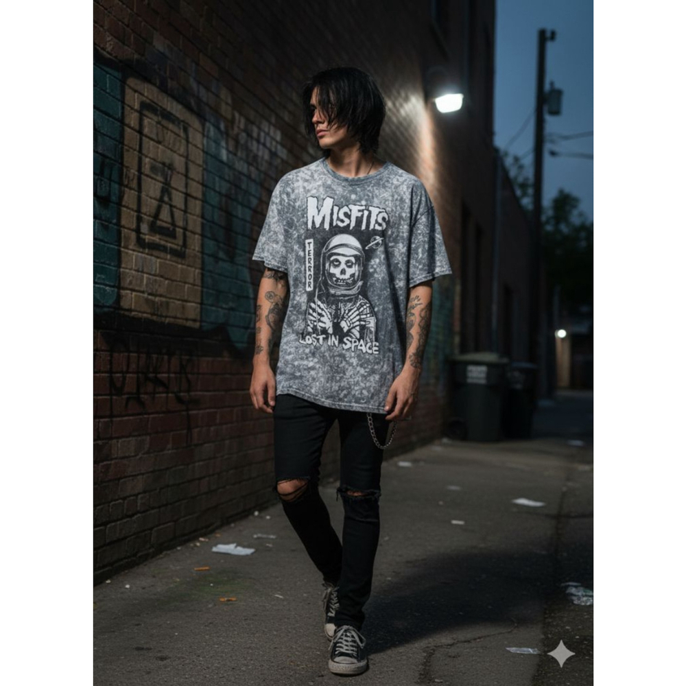 Misfits Gray & White Lost In Space Short Sleeve Tee XXL grunge punk rock